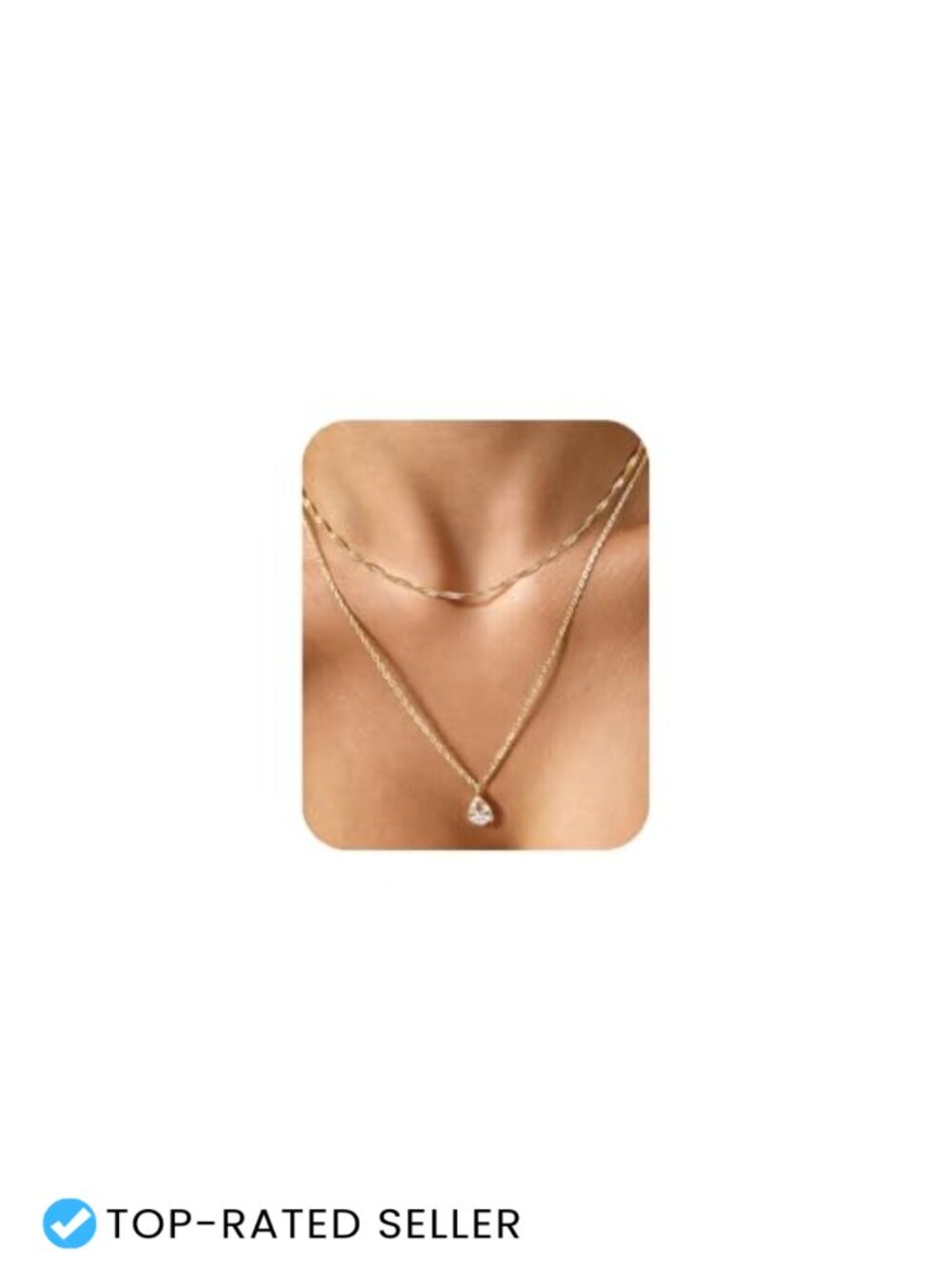 14k Gold Plated Layered Necklace Stack Dainty CZ Pendant Choker